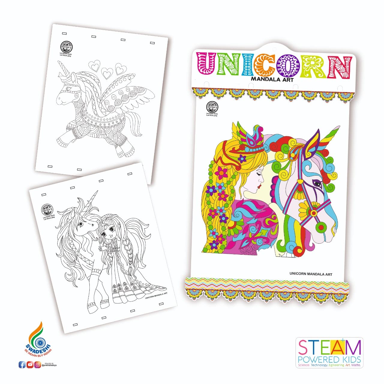 Mandala Art Unicorn Colouring Kit - 20 Sheets with 12 Sketch Pens