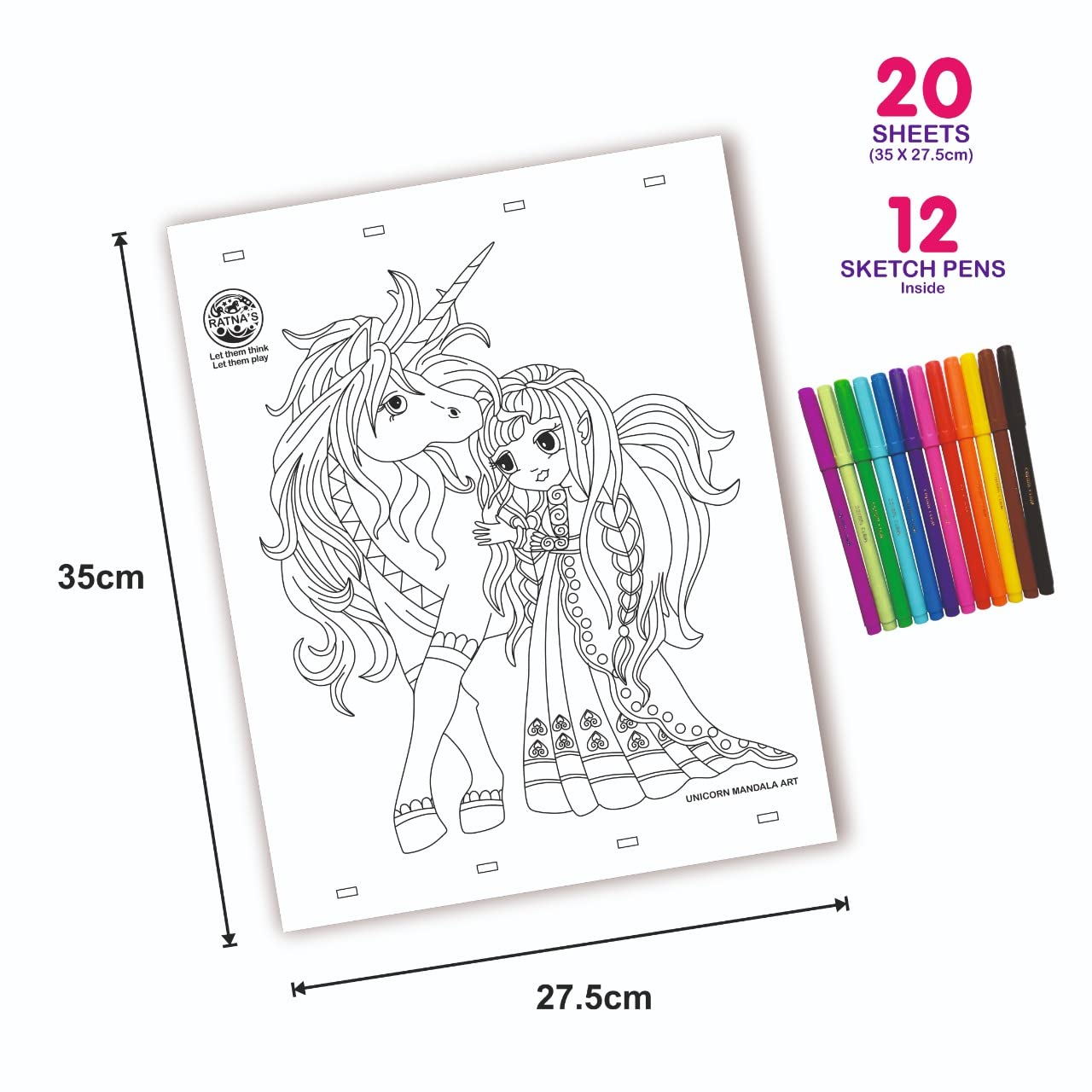 Mandala Art Unicorn Colouring Kit - 20 Sheets with 12 Sketch Pens